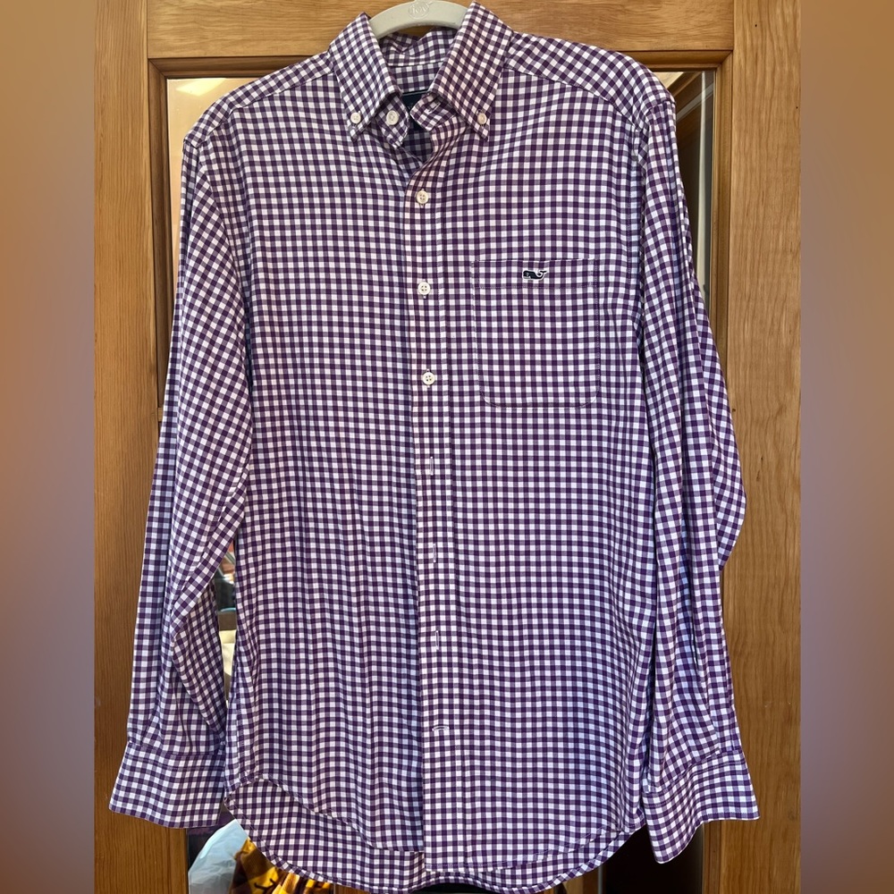 VINEYARD VINES Tucker Mens Gingham Purple Plaid Shirt, sz XS, new no tags